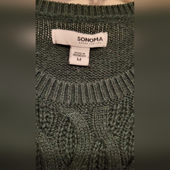 Sonoma Cable Knit Forest Green long sleeve sweater Size M - Picture 2 of 7